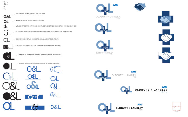 oldbury and langely nhs logo concept page with blue hues and white.